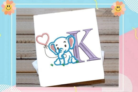 Adorable K Letter Elephant Embroidery Design