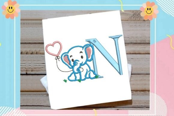Adorable N Letter Cute Elephant Decor