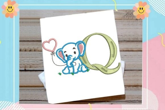 Charming Q Letter Cute Elephant Decor