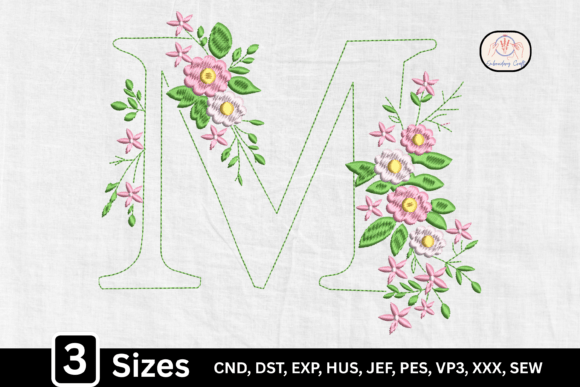 Elegant Line Art Floral Monogram M Letter